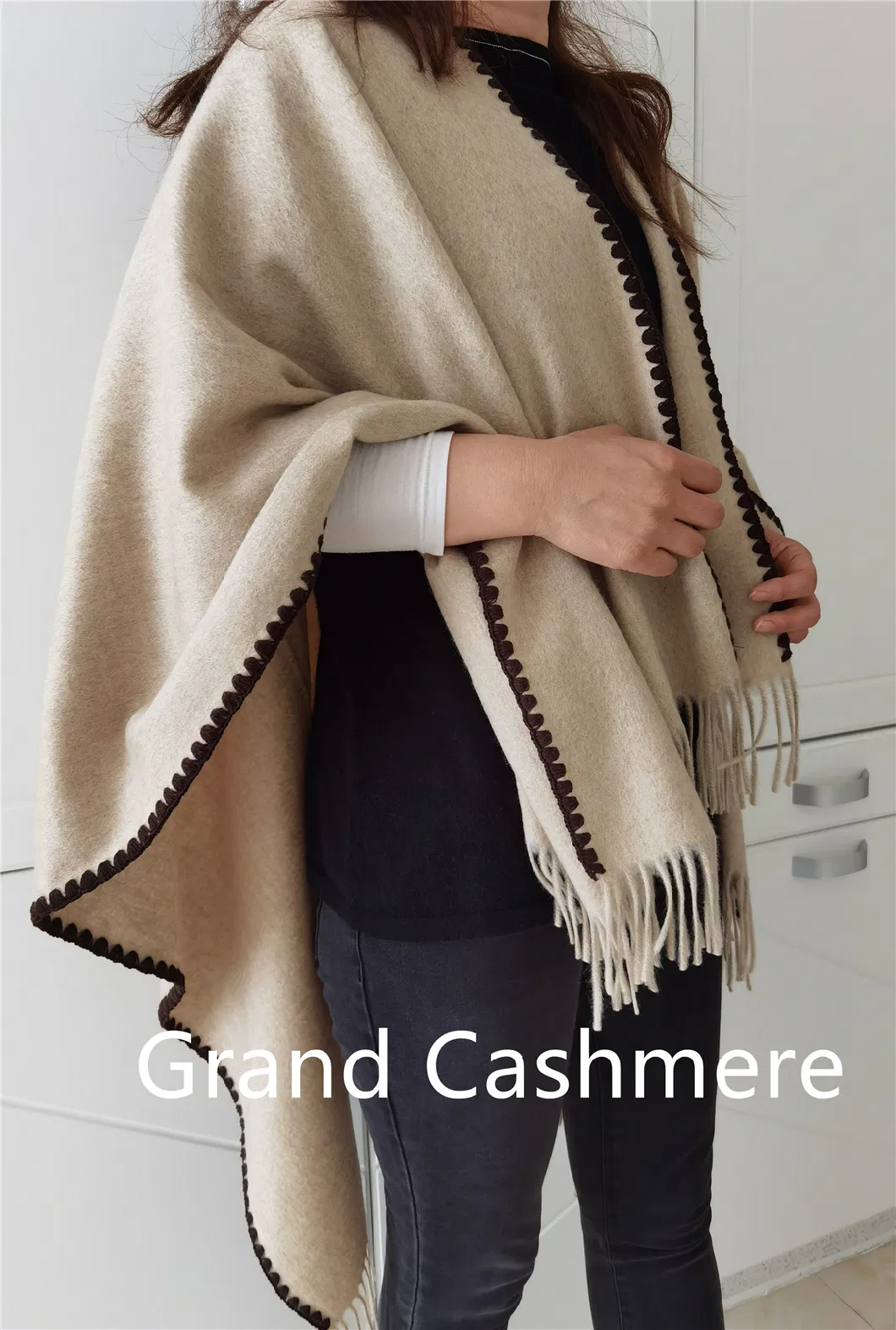 Cashmere Wave Beige Grey Shawl