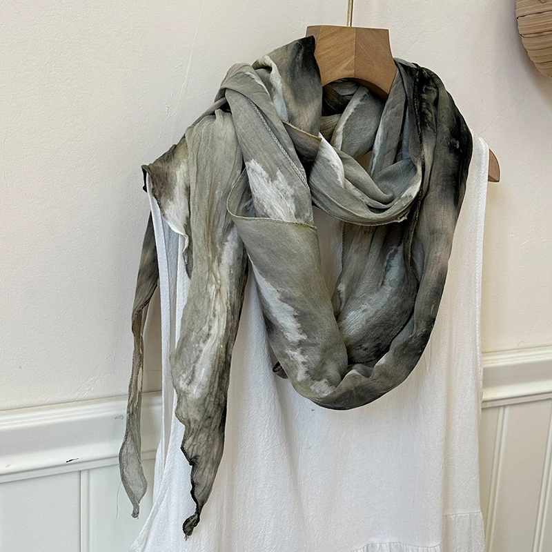 Silk Summer Crinkle Vintage Soft Cotton Blend Long Scarf