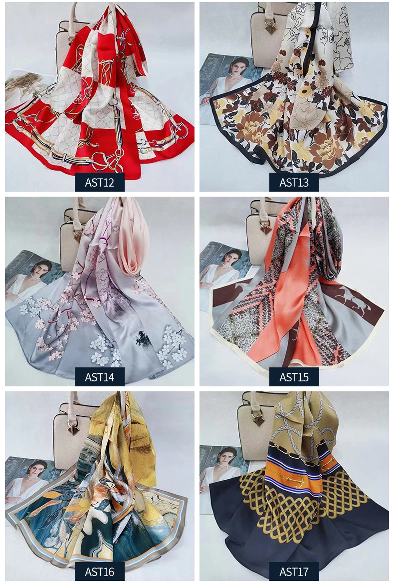 Fashion Lady Women Wholesale Custom Printing High Quality Long Pure Silk Shawl Scarf