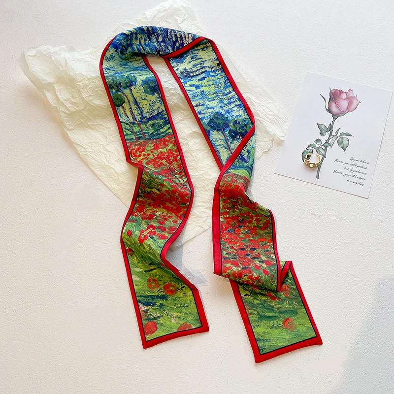 Women Spring Vintage Hair Band Floral Custom Fashion Colorful Daily Long Silk Scarf