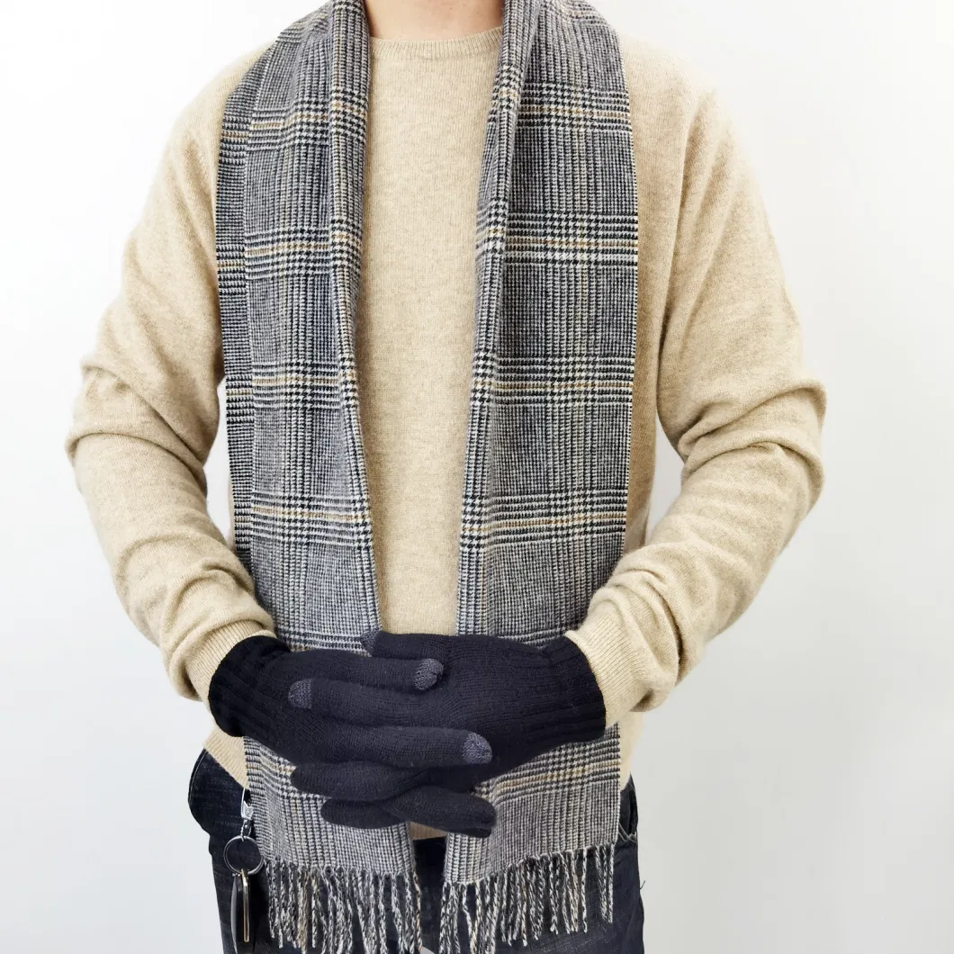Lambswool Mens Birds Check Scarf