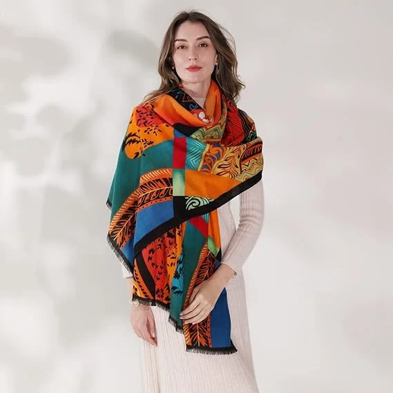 Custom Silk Blend Wool Scarves with Digital Double Printed