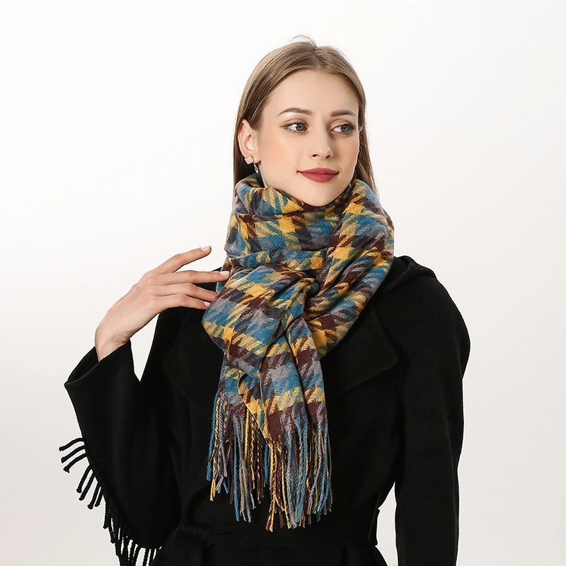 Custom Fashion Tartan Long Scarf with Fringe for Ladies