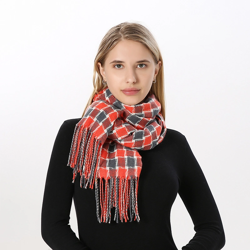 Women&prime; S Stylish Long Tartan Checked Scarf Wrap with Fringe