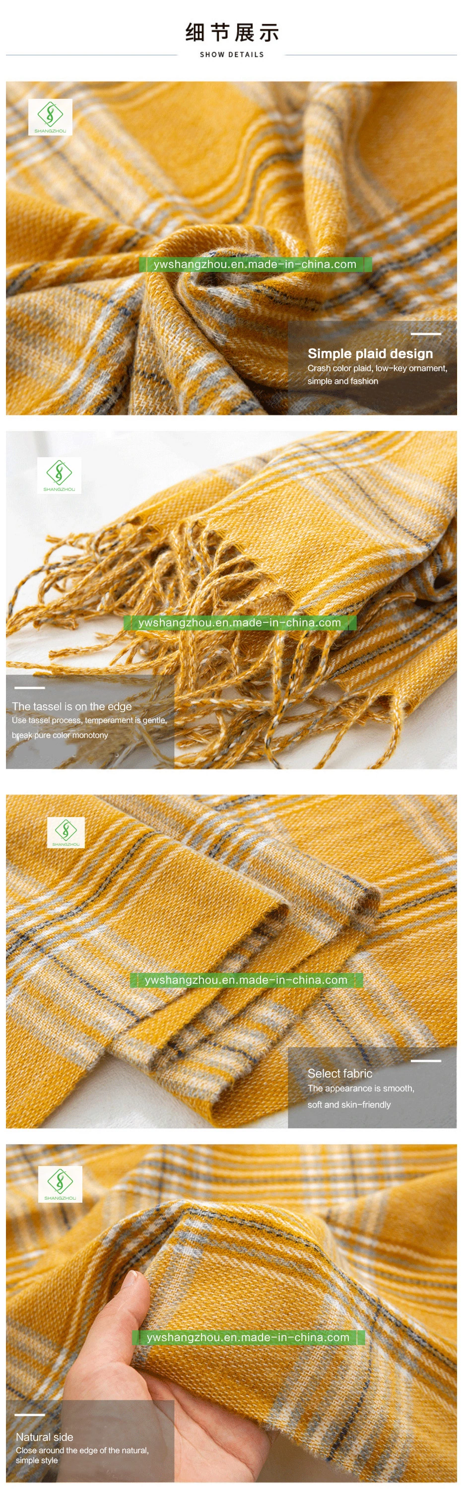 Fashion Striped Plaid Cashmere Shawl Soft Lady Scarf with Tassel