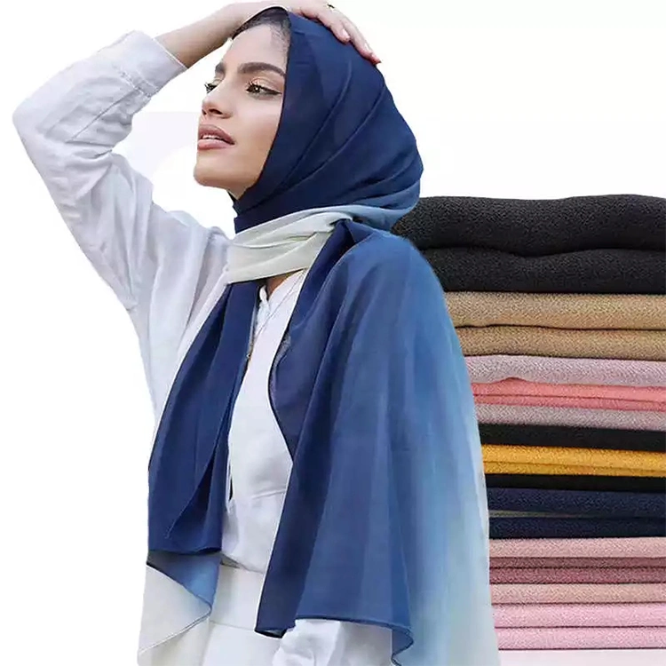 Double Loop Wraps Gradient Ombre Bonnet Hijab Chiffon Muslim Shawls