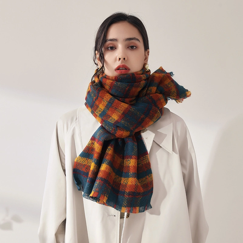 Women&prime;s Long Plaid Blanket Chunky Oversize Winter Warm Wool Scarf