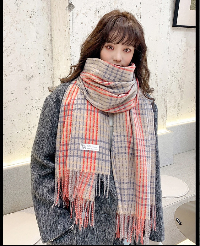 Students Winter New Arrive Luxury Designer Brand Ladies Orange Warm Women Fashion Scarves Shawl Soft Long Plaid Tartan Grid Scarf for Girl