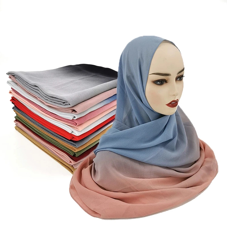 Double Loop Wraps Gradient Ombre Bonnet Hijab Chiffon Muslim Shawls