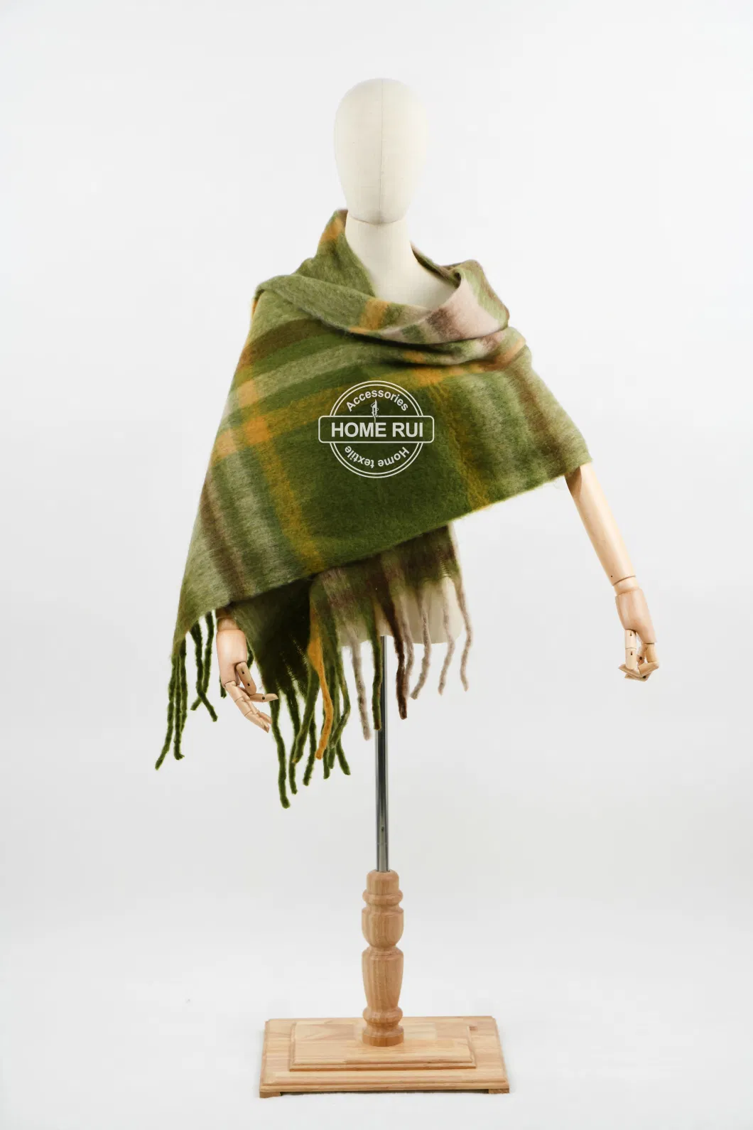 Fluffy Luxury Designer Plaid Winter Warm Wool Soft Thick Oversize Shawl Wholesale Knit Ladies Scarves