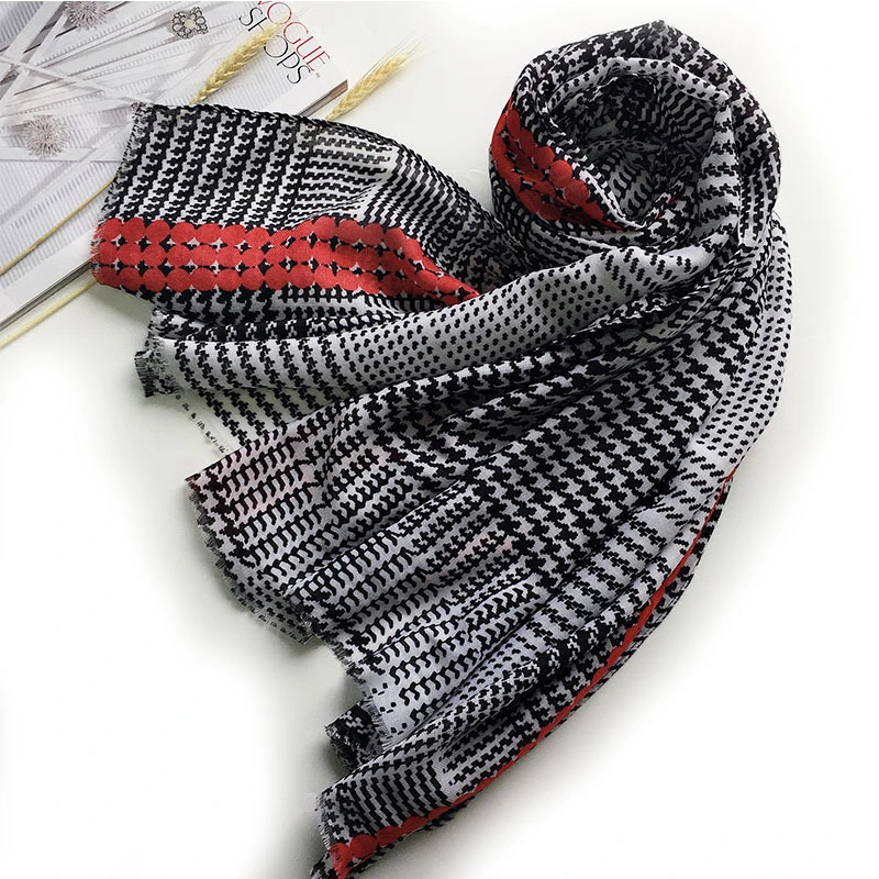 Classic Black White Style Fashion Wholesale Soft Breathable High Quality Spring Autumn Lady Women Custom Printing Chiffon Scarf Shawl