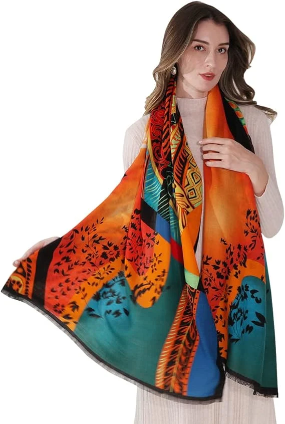 Custom Silk Blend Wool Scarves with Digital Double Printed