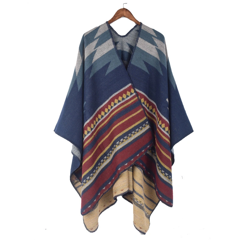 Latest Design Acrylic Winter Shawl Poncho Wave Shawl Striped Women Cape