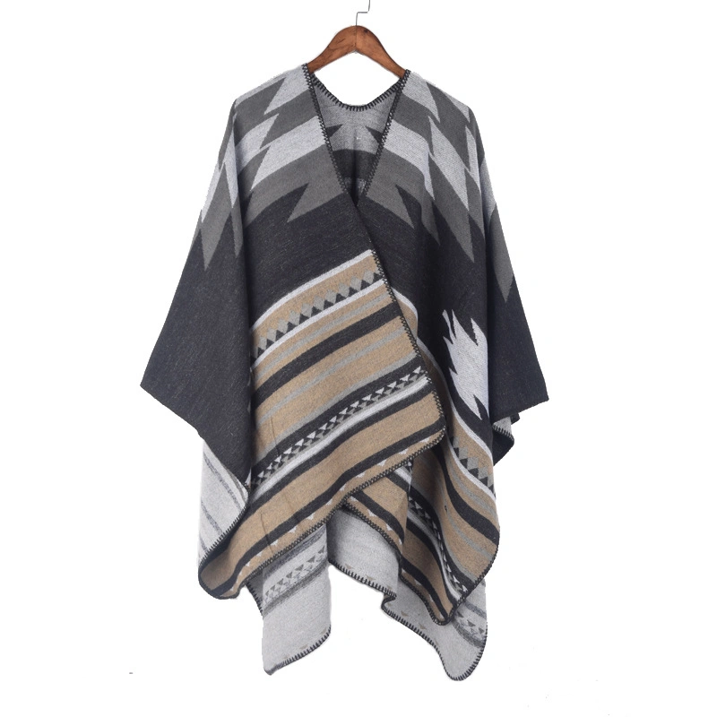 Latest Design Acrylic Winter Shawl Poncho Wave Shawl Striped Women Cape