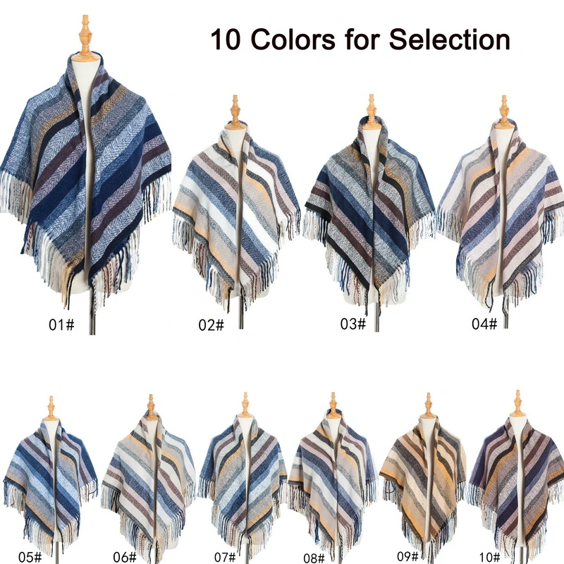 Wholesale Striped Neck Warmer Checked Print Square Scarf