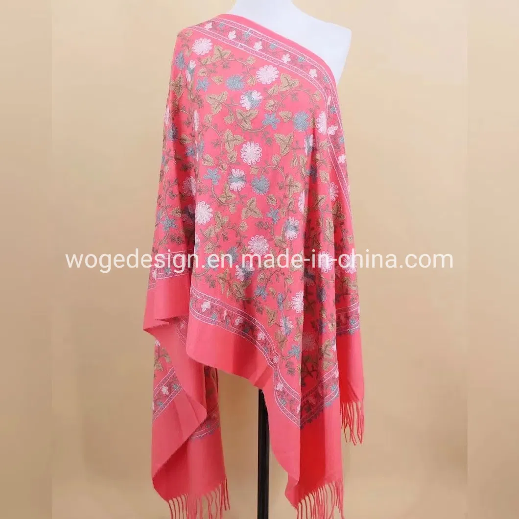 Factory Wholesale Pakistan Woman Dress Clothing Scarf Embroidered Floral Pashmina Shawls