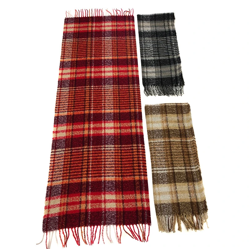 Hot Selling 100% Acrylic Knitted Shawl Fashion Winter Lady Plaid Woven Fringe Scarf