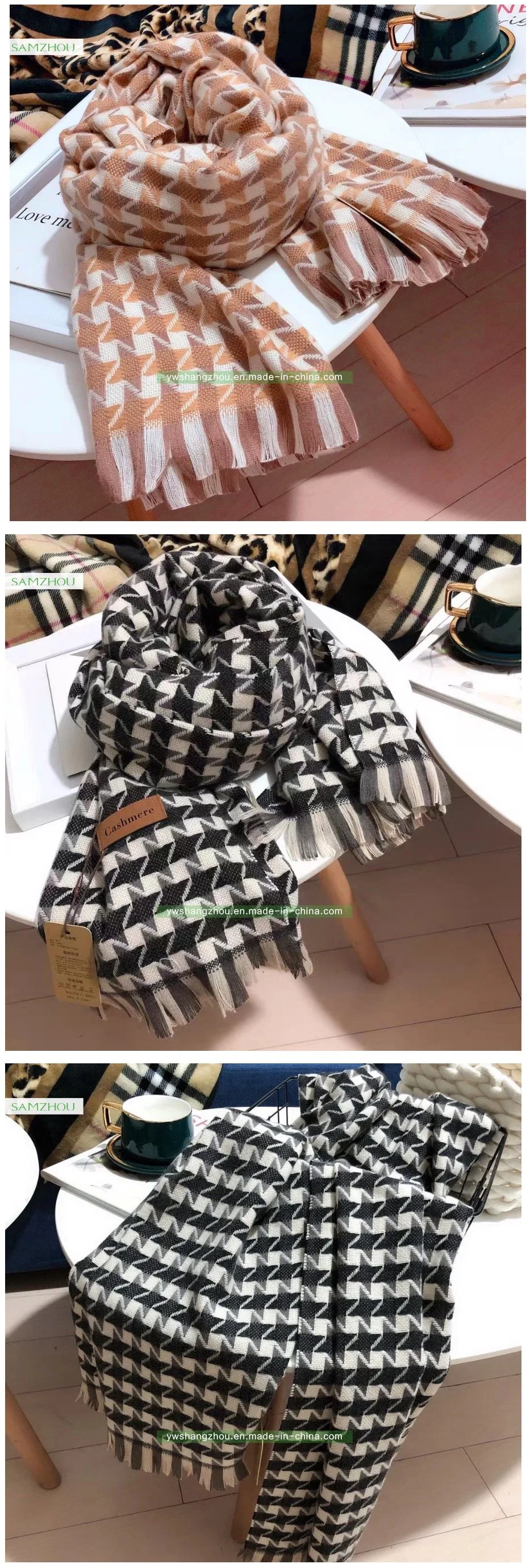 European Cashmere Stellate Plaid Scarf Fashion Female Knitted Winter Shawl