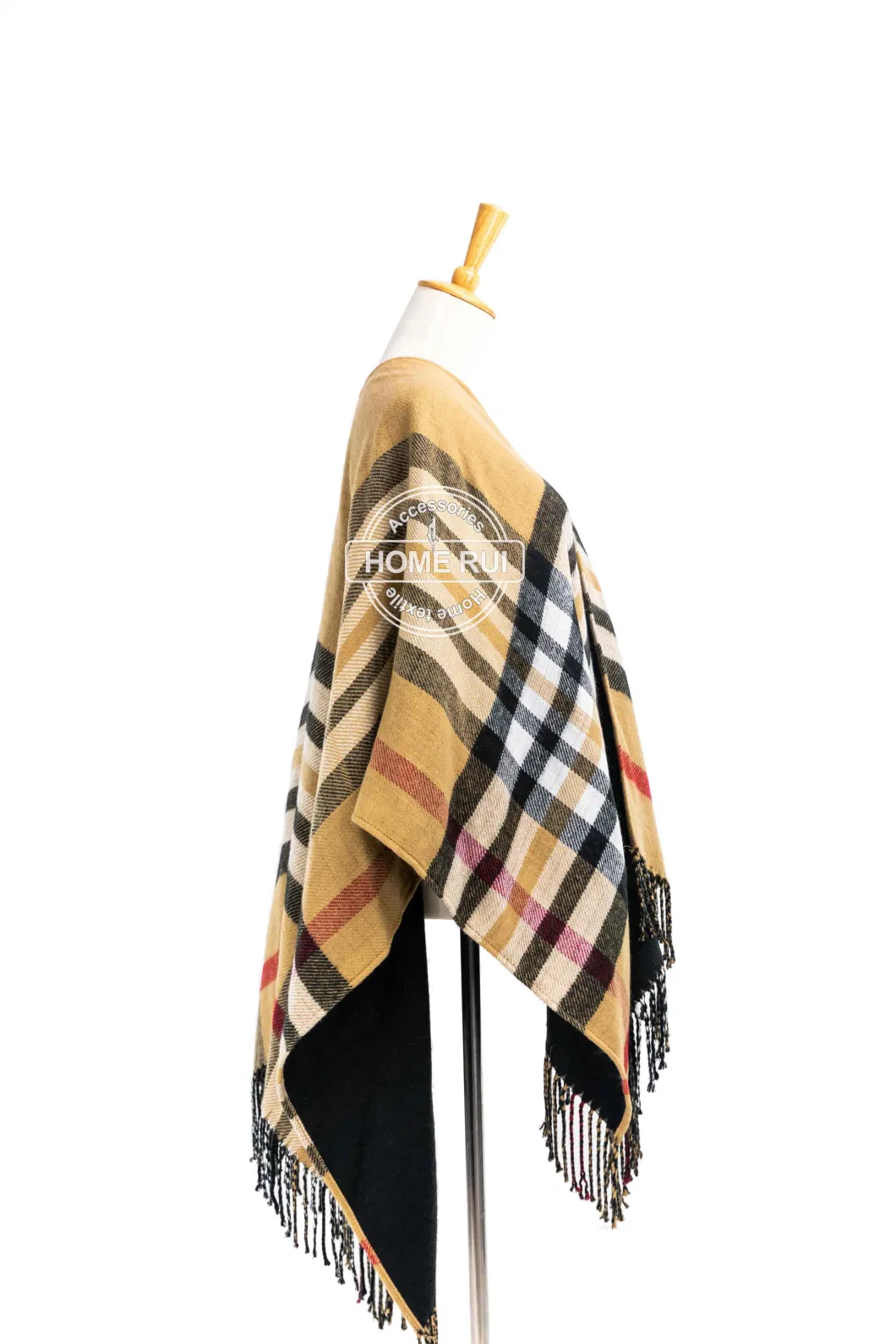 Supplier Outfit Fall Winter Lady Fashion Woven Plus Large Batwing Classic Multi Block Tassel Cozy Wraps Nova Scottish Plaid Checks Sweater Cape Poncho Pallium