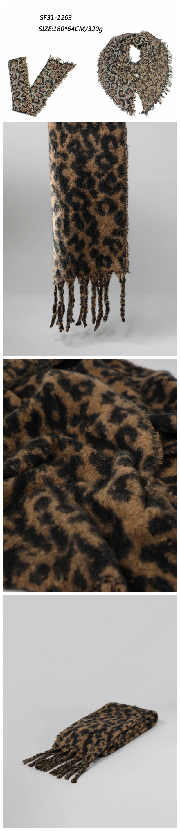 Women Brand Soft-Touch Scarves Ladies Scarf Featuring Leopard Animal Jacquard Print Fringed Edges