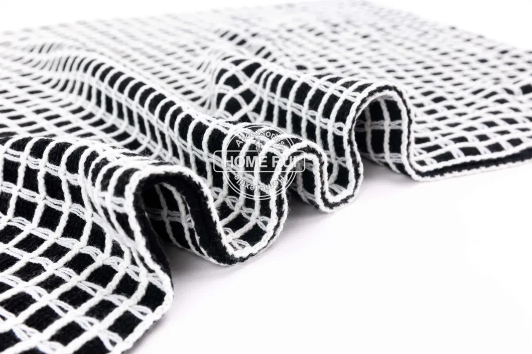 Fashion Accessory Unisex Men Women Winter Black White Acrylic Woven Fringe Plaid Grids Checks Jacquard Brushed Long Scarf