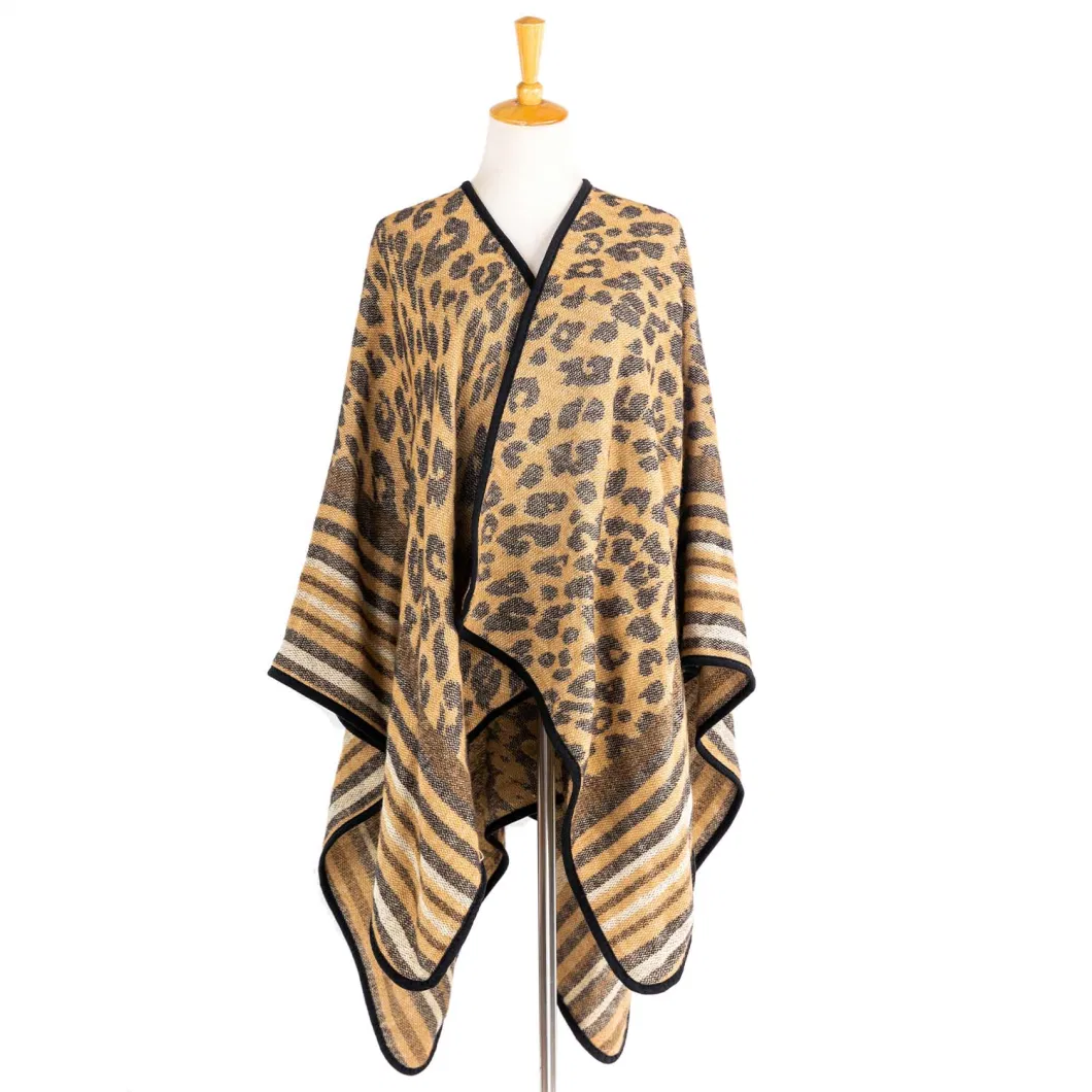 Apparel Camel Winter Knitted Reversible Front Open Oversized Elegant Leopard Cheetah Dots Striped Sweater Cardigan Lined Blanket Zigzag Cape Pallium Poncho