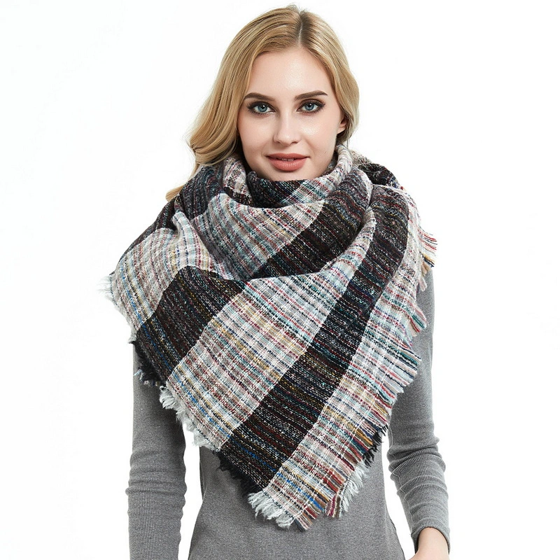 Custom Winter Thick Ladies Square Plaid Scarf with Tassel