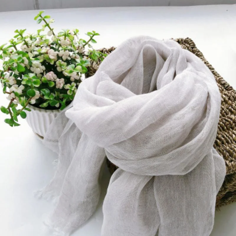 New Linen Light Grey Scarf European and American Fashion Design Accessories Scarf Monochrome Comfortable Curling Shading Scarf