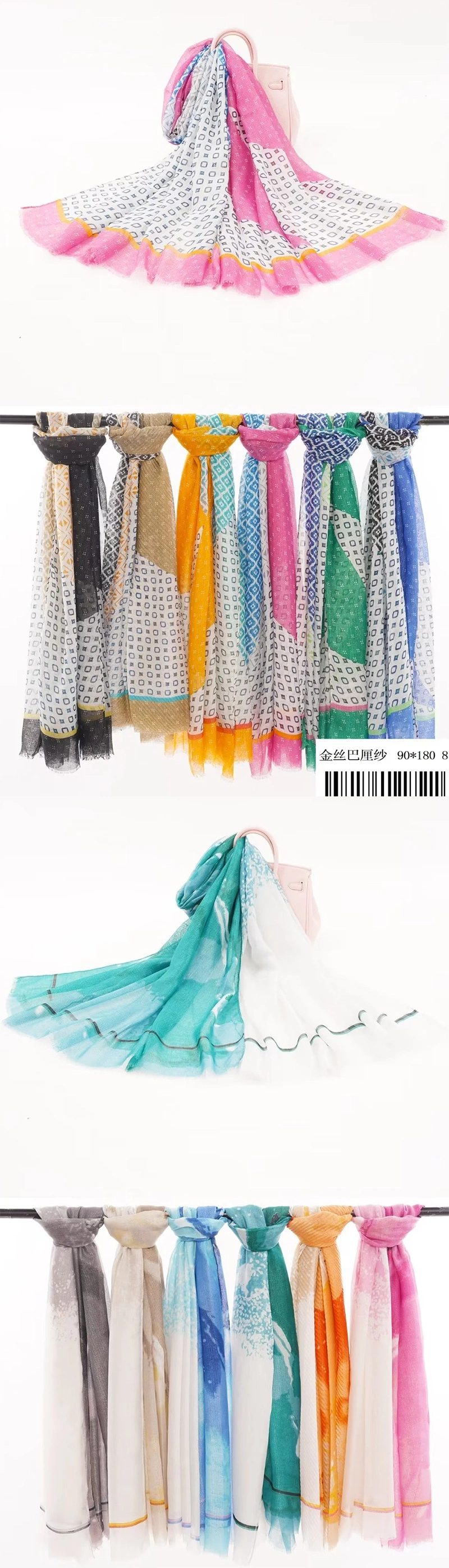 Newest Fashion Summer Bright Breathable Cotton Voile Scarfs