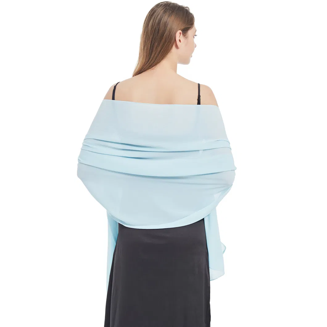 Elegant Women Light Blue Chiffon Poncho Shawls and Wraps Scarf