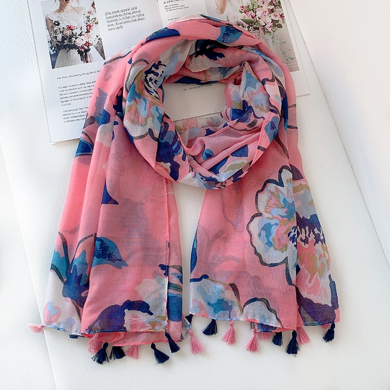 New Spring and Autumn Sunscreen Shawl Beach Towel Female Elegant Ladies Light Luxury Long Printed Cotton and Linen Feel Scarf