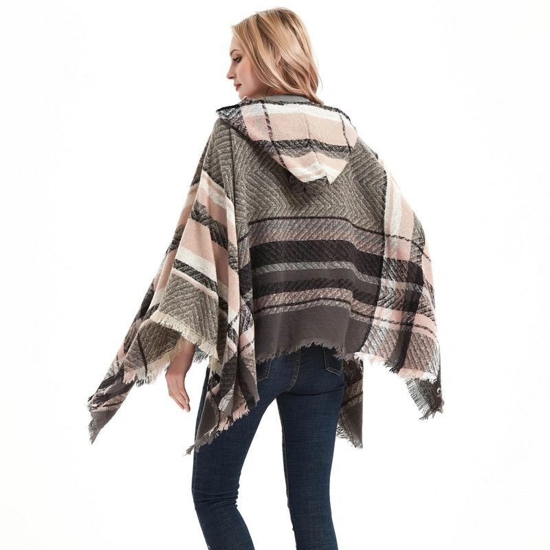 Fashion Warm Fur Women Hooded Poncho Cape Shawl