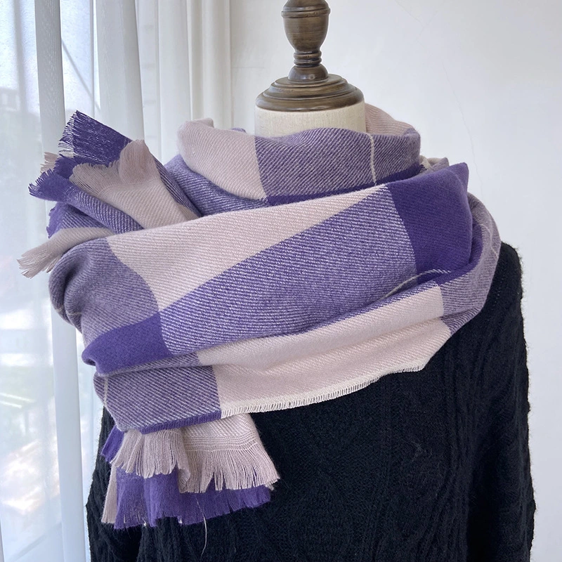 Autumn and Winter Scarves All-Match Long Cashmere Retro Large Plaid Fringed Lady Scarf