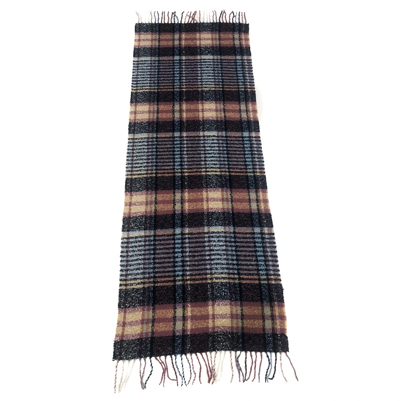 Hot Selling 100% Acrylic Knitted Shawl Fashion Winter Lady Plaid Woven Fringe Scarf