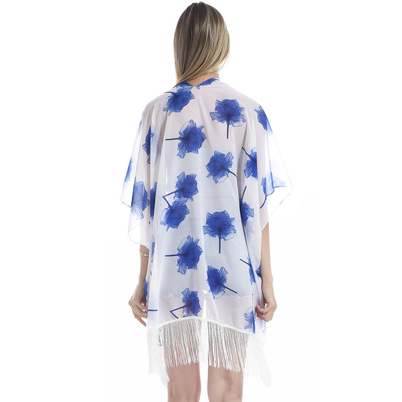 Custom Summer Floral Print Kimono Poncho with Tassel for Women