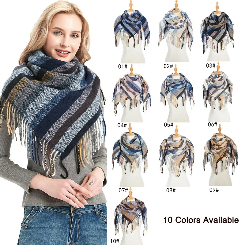 Wholesale Striped Neck Warmer Checked Print Square Scarf