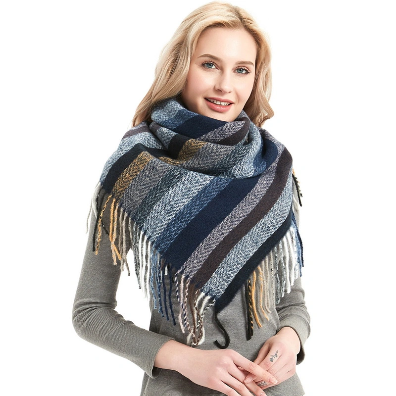 Wholesale Striped Neck Warmer Checked Print Square Scarf