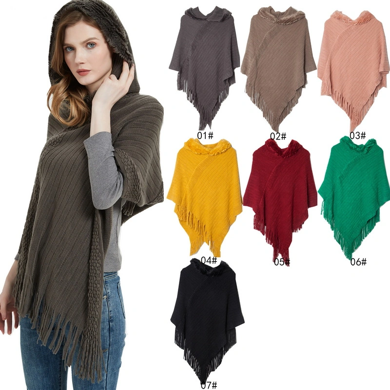 Oversized Hooded Poncho Blanket Wrap with Tassel for Women