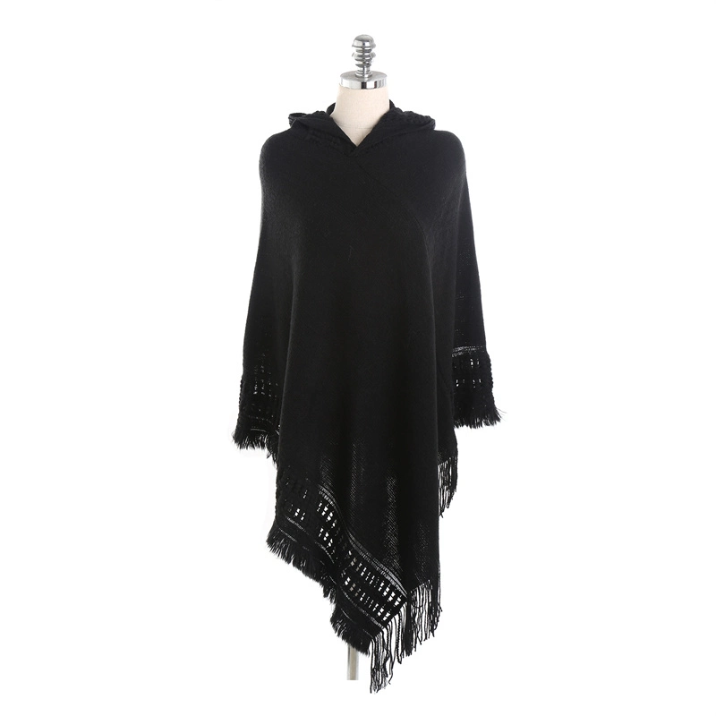 New Fashion Women Plaid Fringe Acrylic Hooded Cape Shawls Air Conditioning Cape Shawl Poncho Shawl for Women