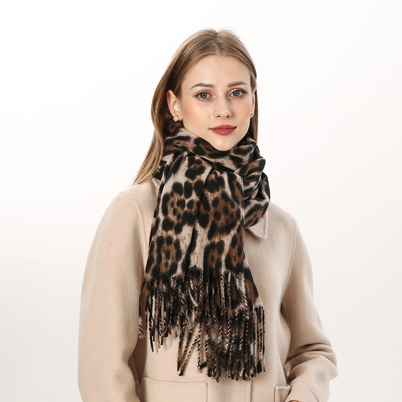 Wholesale Leopard Printed Oblong Scarf with Fringe for Ladies