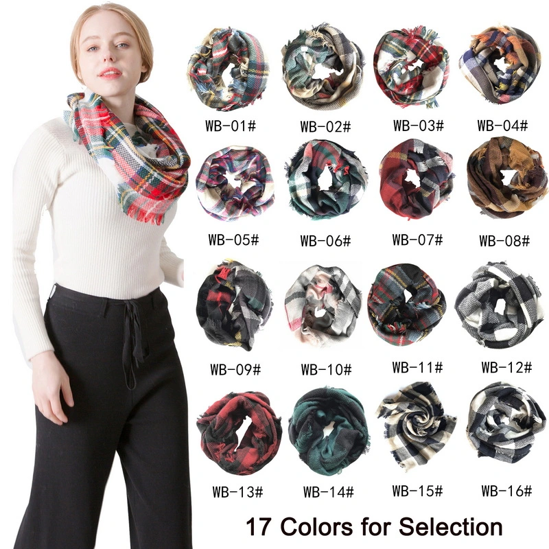 Hot Sale Custom Stylish Women Plaid Knitted Infinity Scarf
