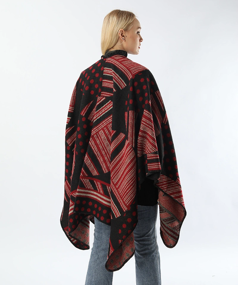 Bohemian Poncho Winter Warm Round DOT Pattern Shawls Thicken Striped Women Cape