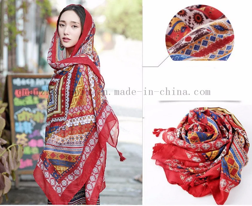 OEM Fashion Cotton Linen Scarf Shawl and Pareo for Promotional Gift