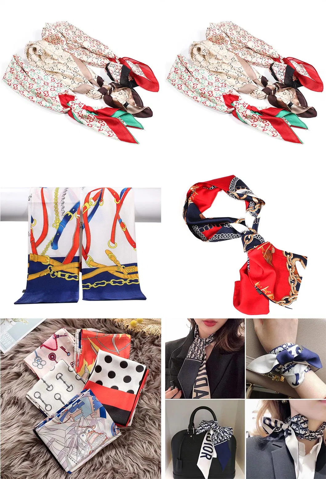 Chinese Shawl Scarves Women Custom Digital Print Long 100% Silk Satin Scarf