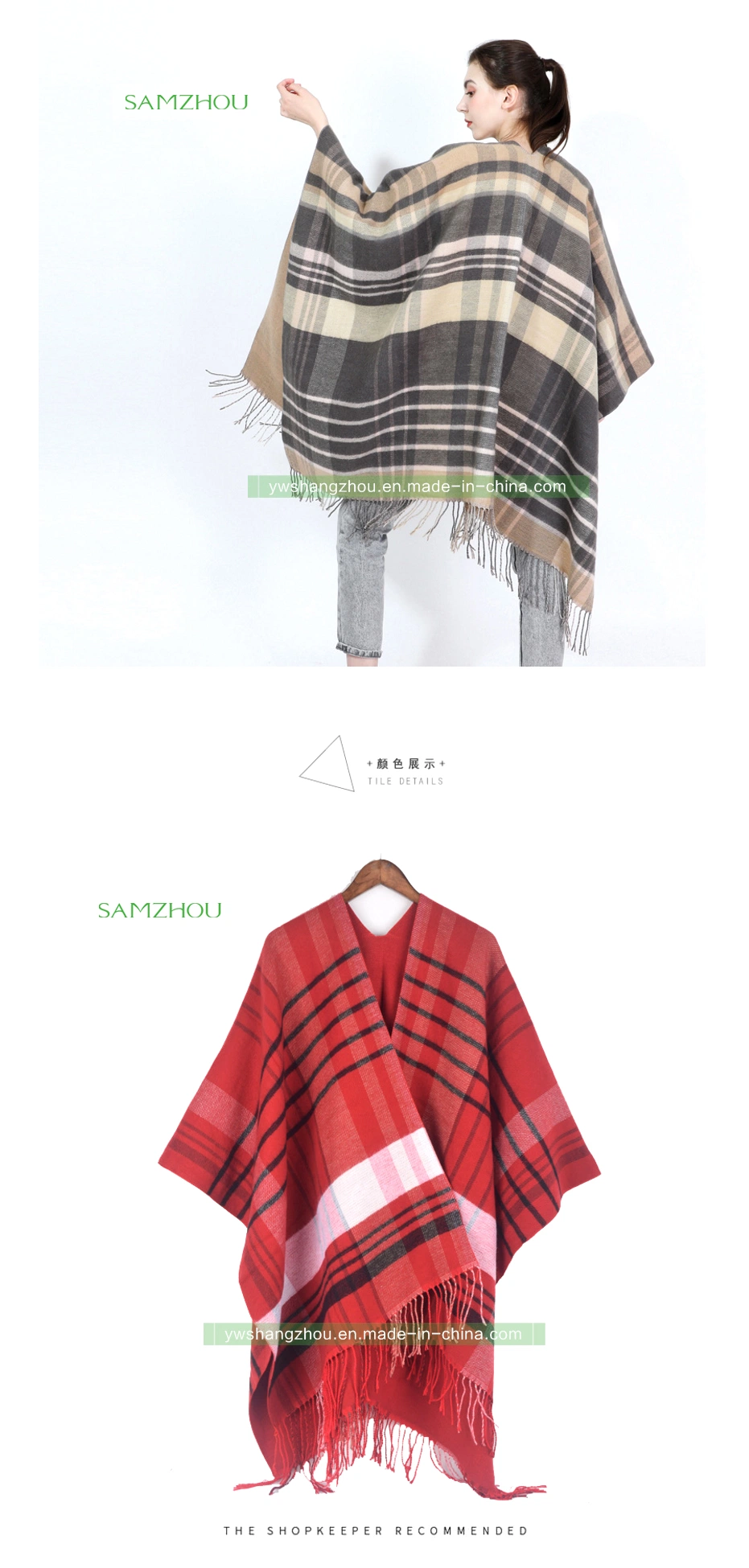 Western Classic Plaid Cape Fashion Scarf Lady Cashmere Shawl Winter