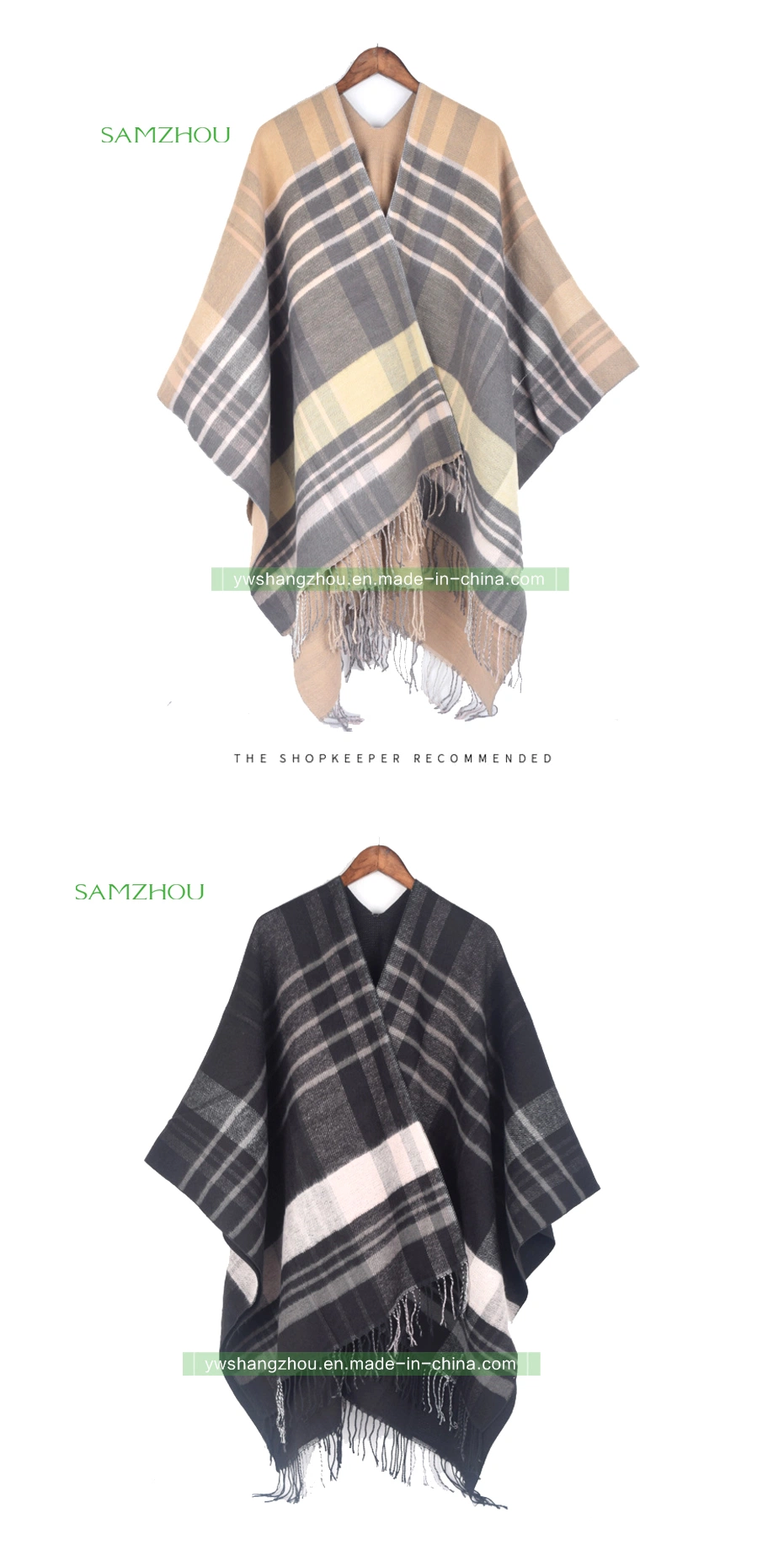 Western Classic Plaid Cape Fashion Scarf Lady Cashmere Shawl Winter