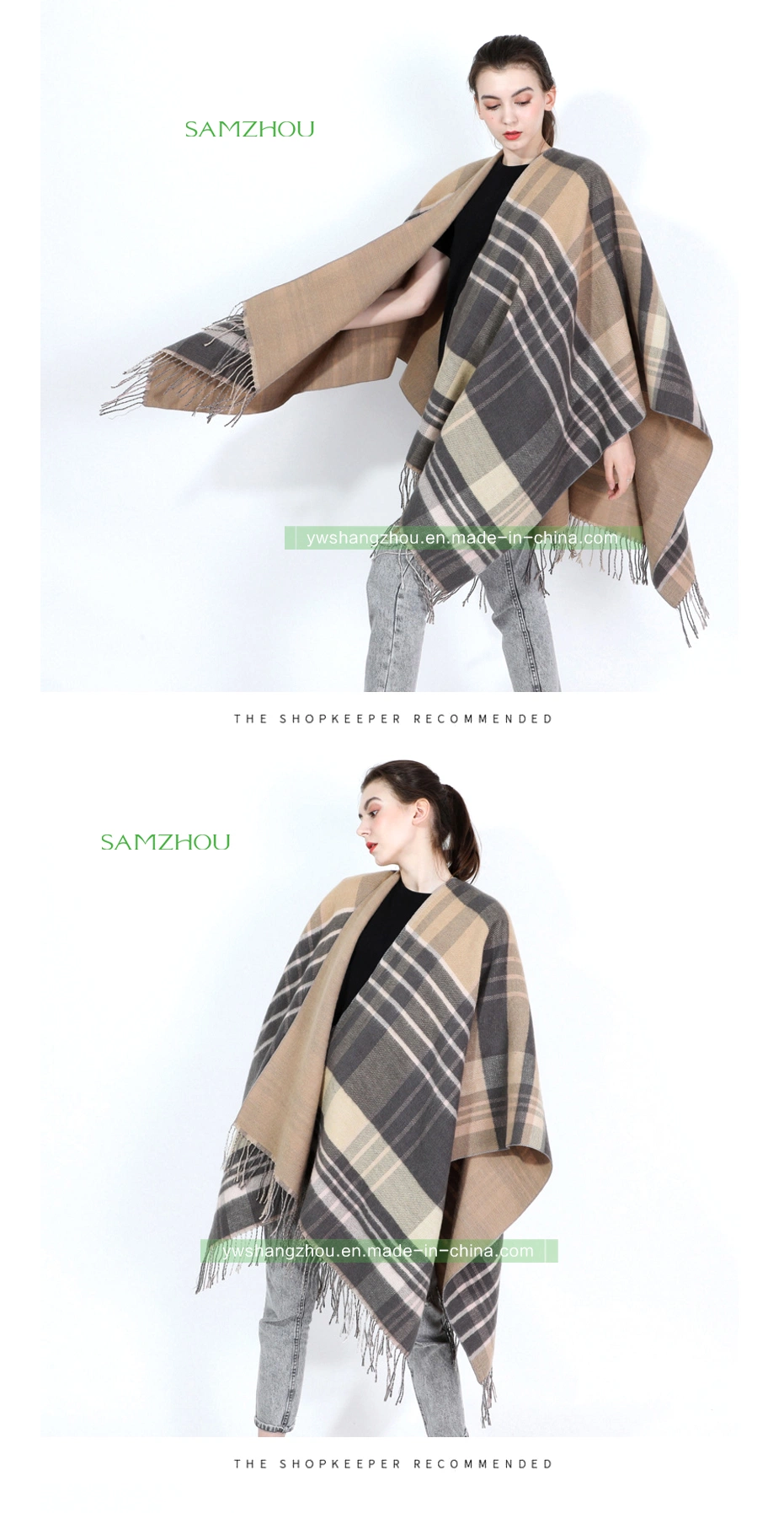 Western Classic Plaid Cape Fashion Scarf Lady Cashmere Shawl Winter