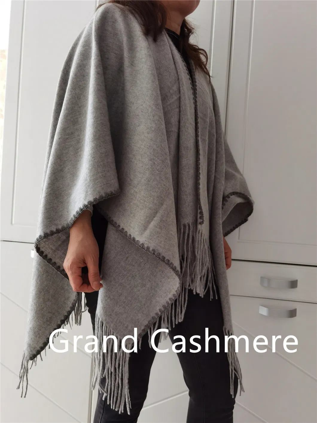 Cashmere Wave Beige Grey Shawl