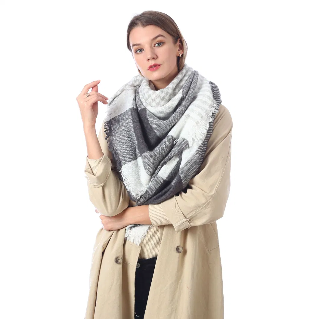 Fashion Black Square Scarf Imitation Cashmere Plaid Scarves Warm Shawl Manufacturers Sales