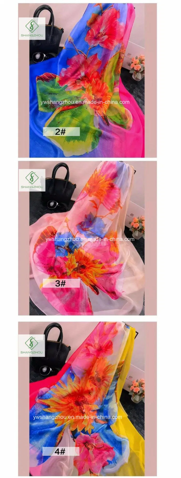 Newest Fashion Lady Chiffon Silk Scarf Flower Printed Shawl